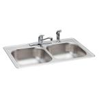 Neptune Top Mount Stainless Steel 33x22x7 in. 4-Hole Double Bowl Kitchen Sink in Satin